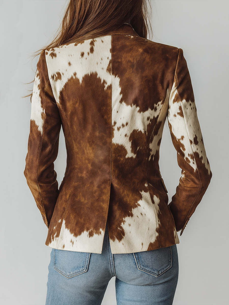 Cow Print Blazer Women – Structured Single-Breasted Jacket