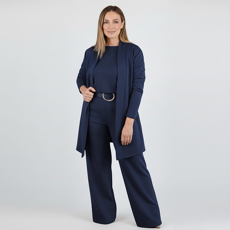 Ingrid Striksæt Dame 3-Delt – Lang Cardigan, Top og Bukser