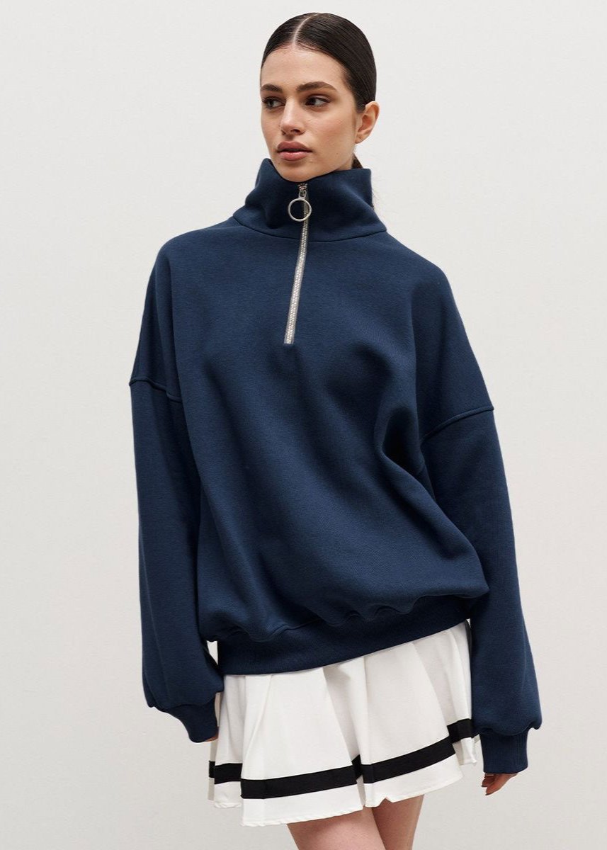 Erica Oversized Sweater Dame – Half-Zip med Ringdetalje