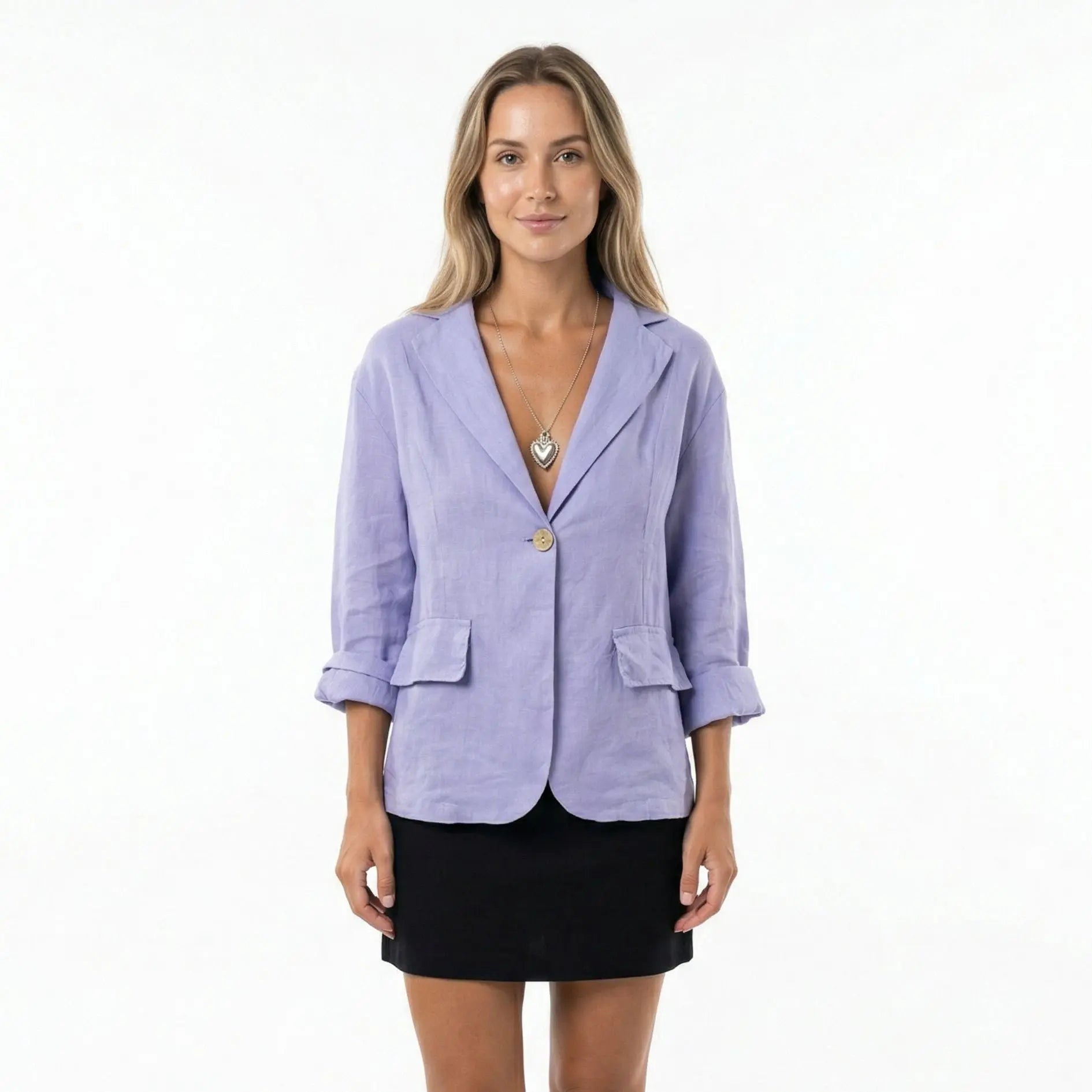 Nanna Sommer Bomuld-Hør Blazer Dame – Relaxed Fit med Enkeltknap Panorla