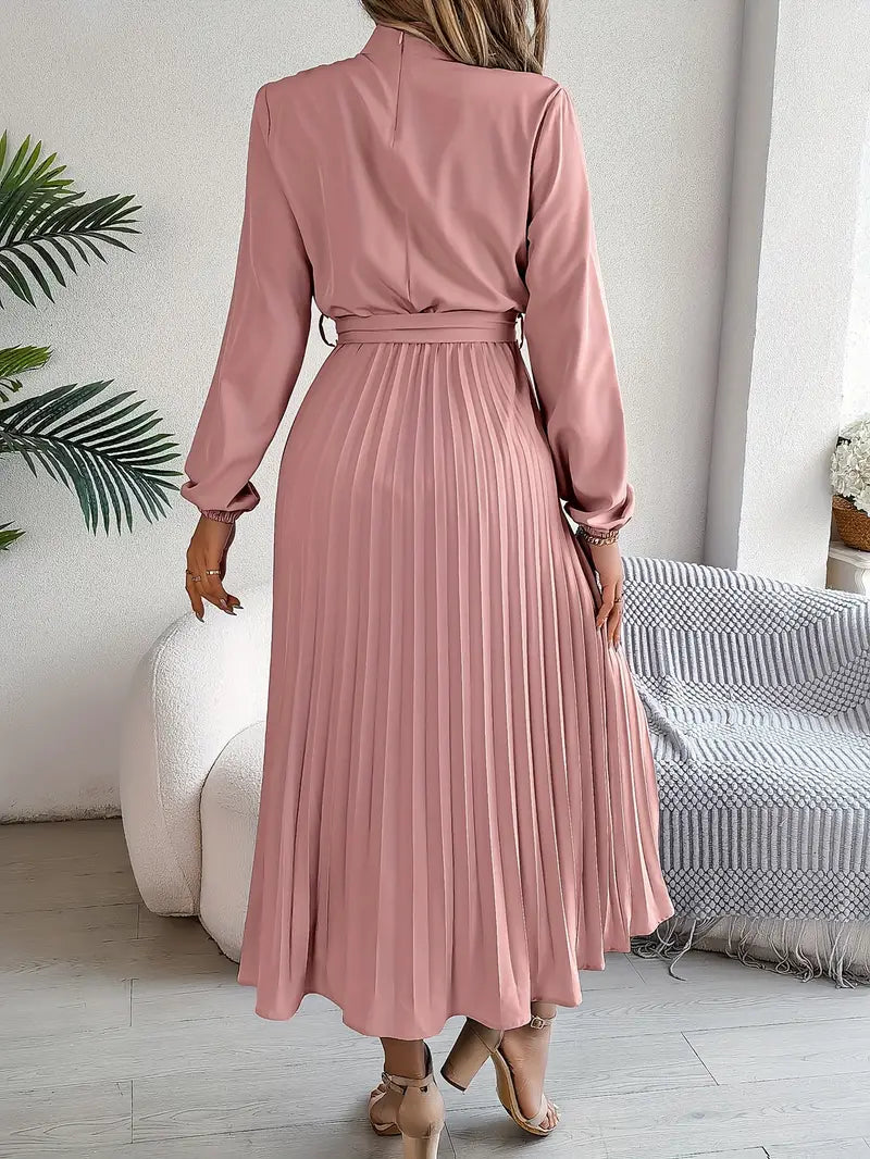 Plisseret Midi Kjole Dame med Bælte i Taljen | Elegant Design til Arbejde og Fest 8