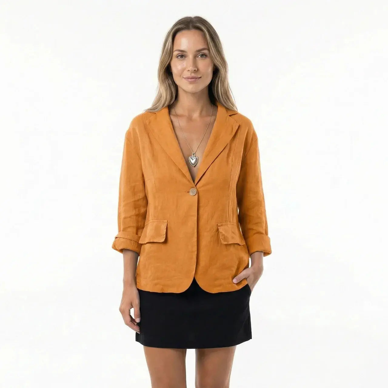 Nanna Sommer Bomuld-Hør Blazer Dame – Relaxed Fit med Enkeltknap Panorla
