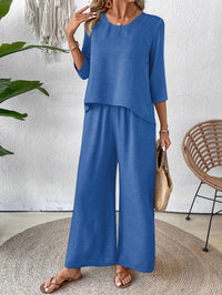 Two-Piece Set Women – 3/4 Sleeve Top & Wide-Leg Pants Vacation Set