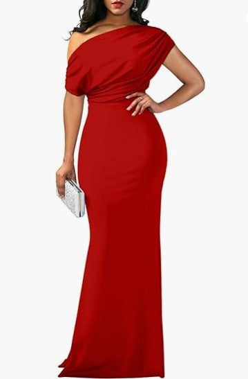 One-Shoulder Maxi Dress Women – Sleeveless Party