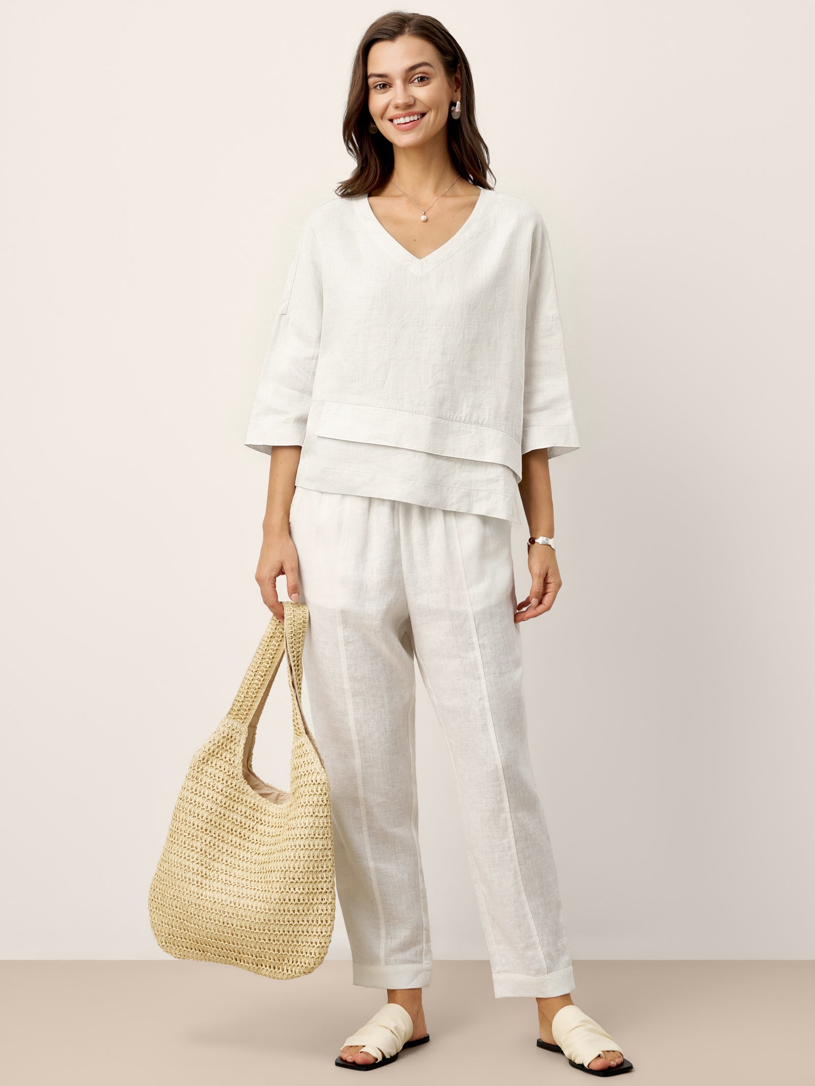 Viola Hørtop Dame – Drop Shoulder med Asymmetrisk Lag-kant