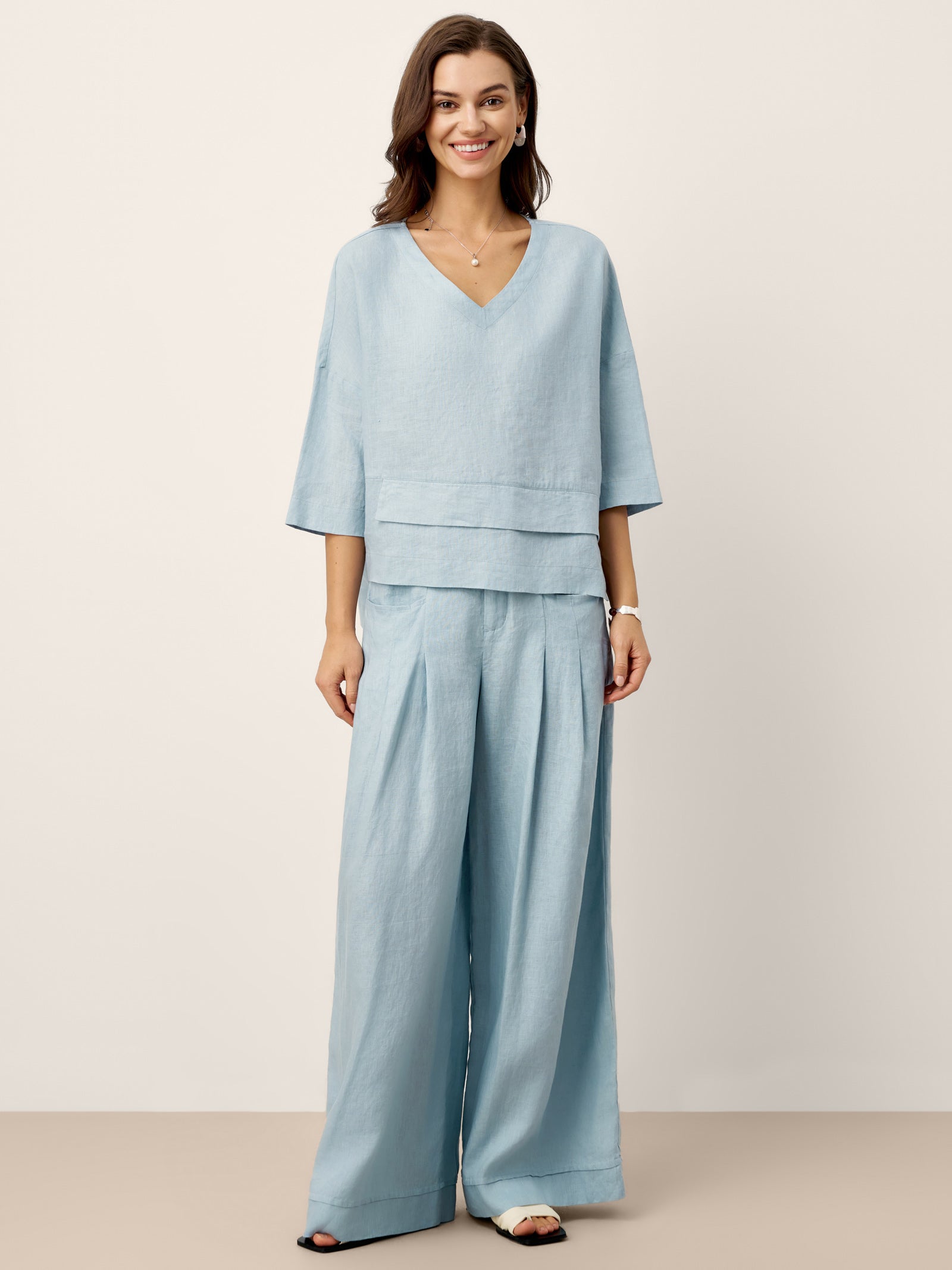 Viola Hørtop Dame – Drop Shoulder med Asymmetrisk Lag-kant
