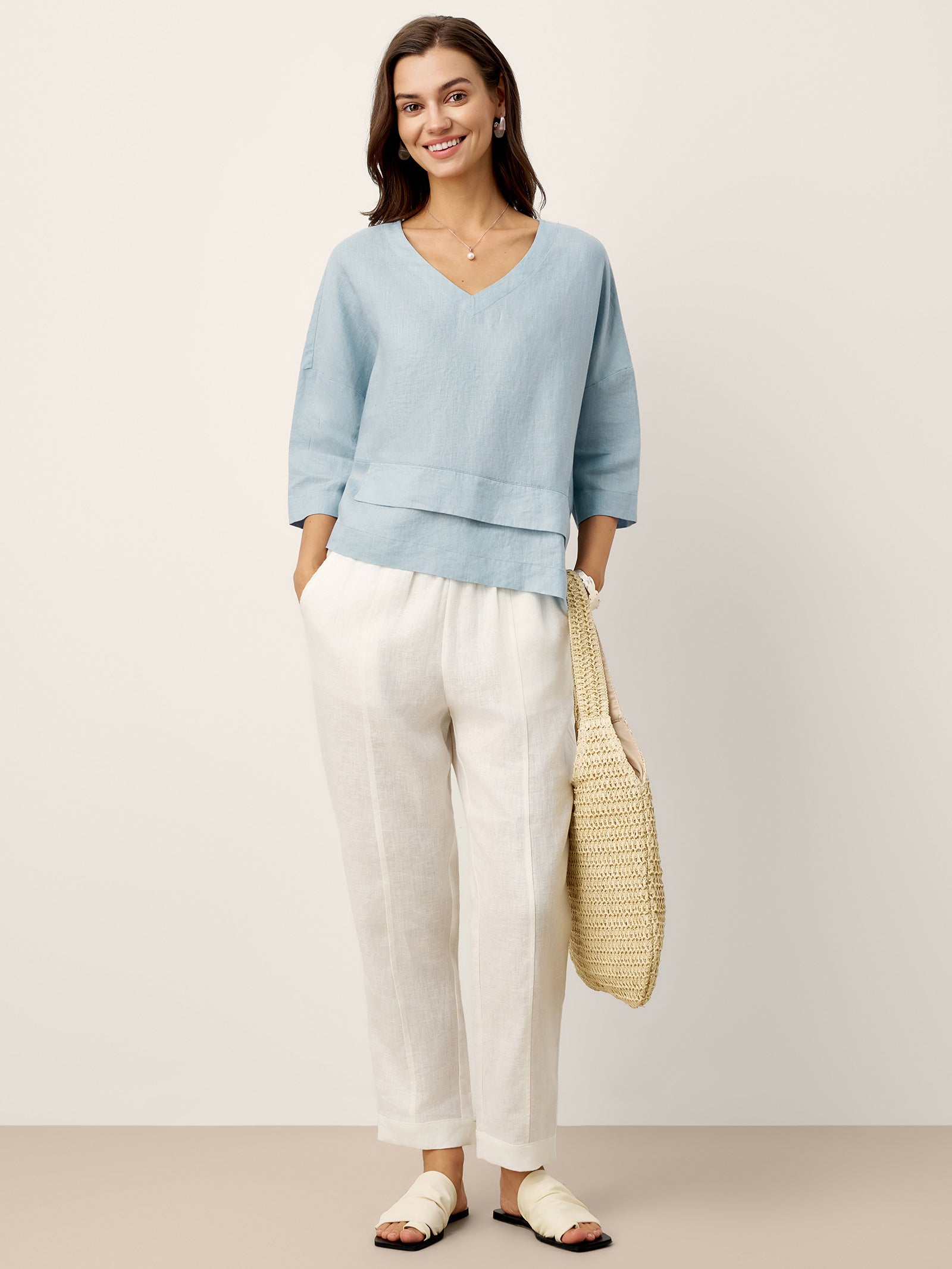 Viola Hørtop Dame – Drop Shoulder med Asymmetrisk Lag-kant