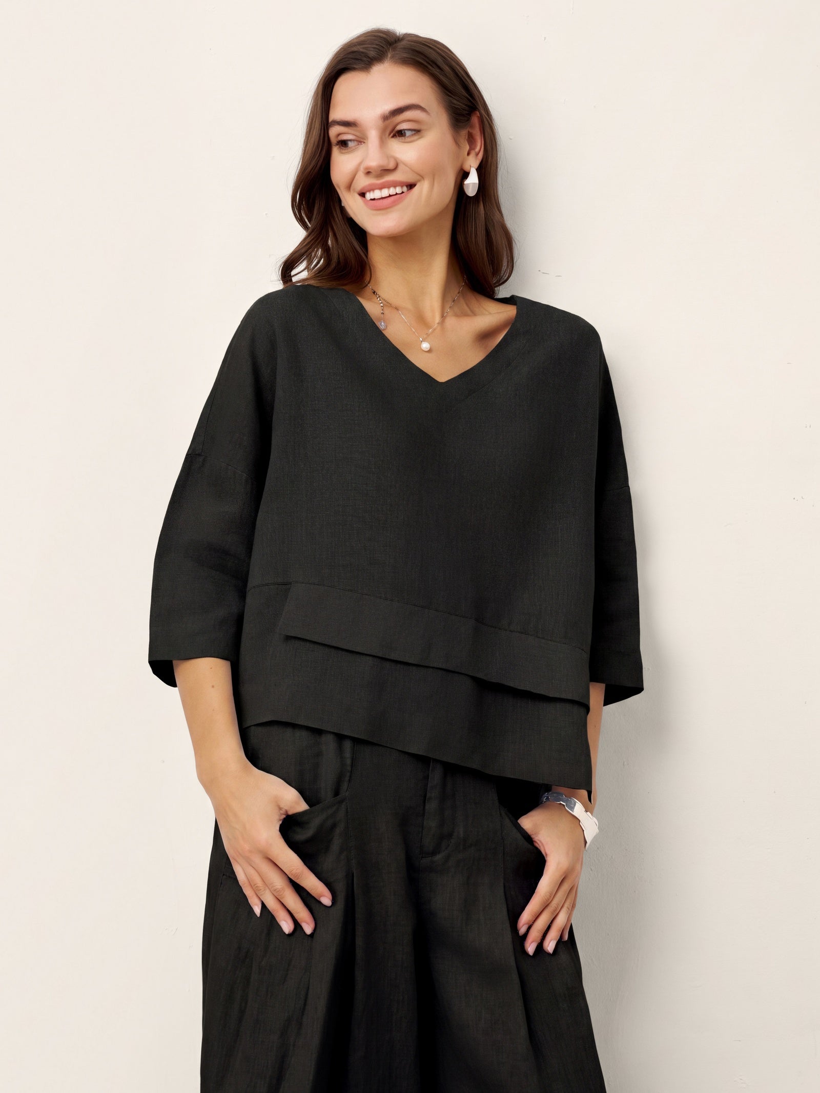 Viola Hørtop Dame – Drop Shoulder med Asymmetrisk Lag-kant