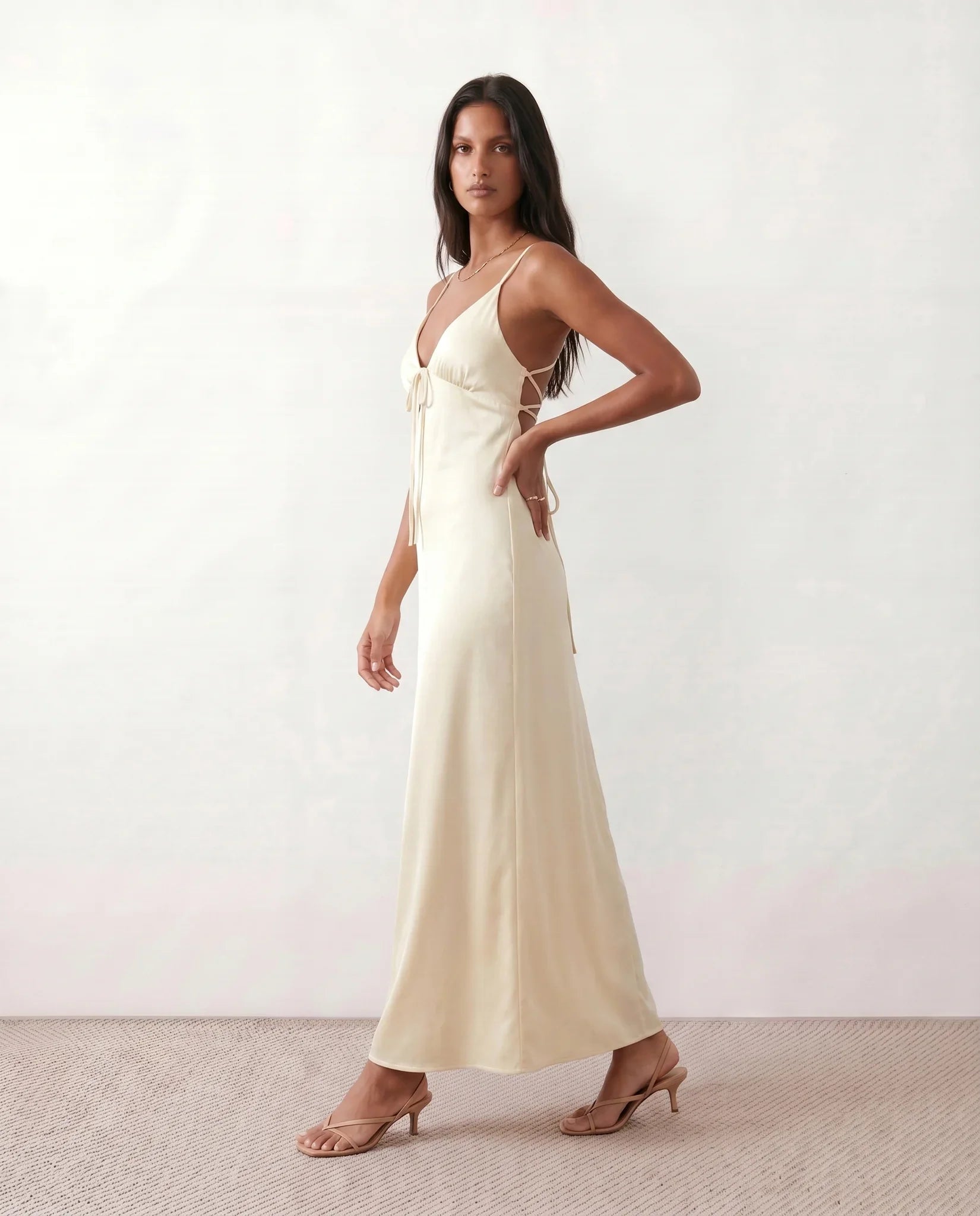 Satin Slip Maxikjole Dame – V-hals Festkjole
