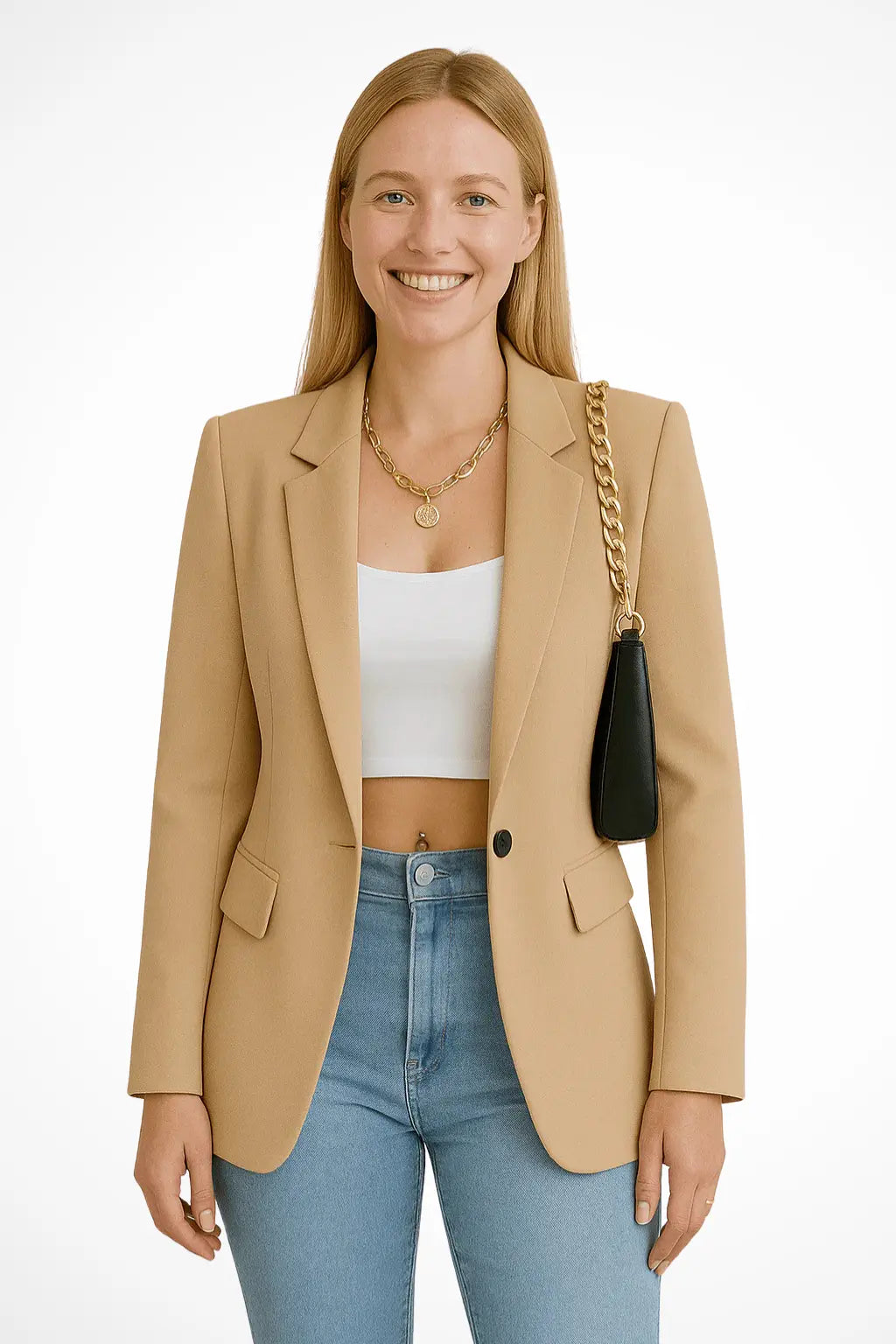 Sophia Blazer Dame – Tilpasset Snit med Enkelt Knap og Lommer Panorla