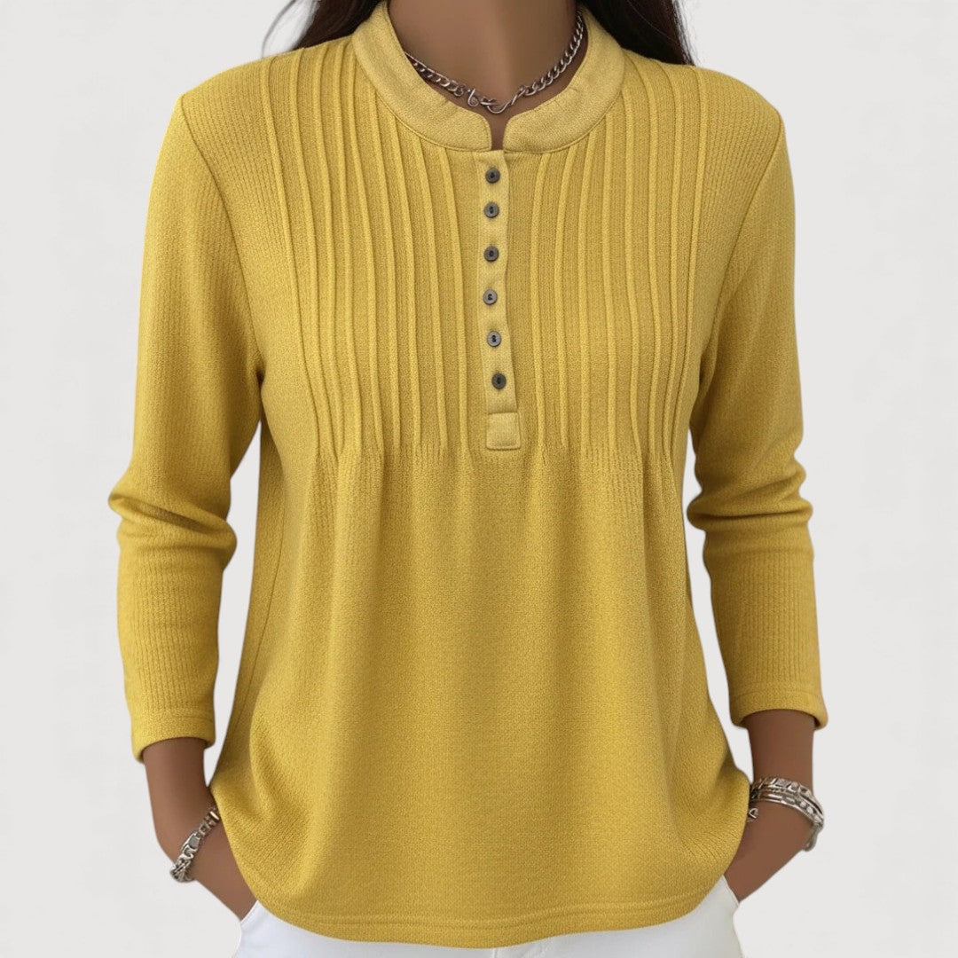 Button Knit Top Women – Textured with Rounded Neckline