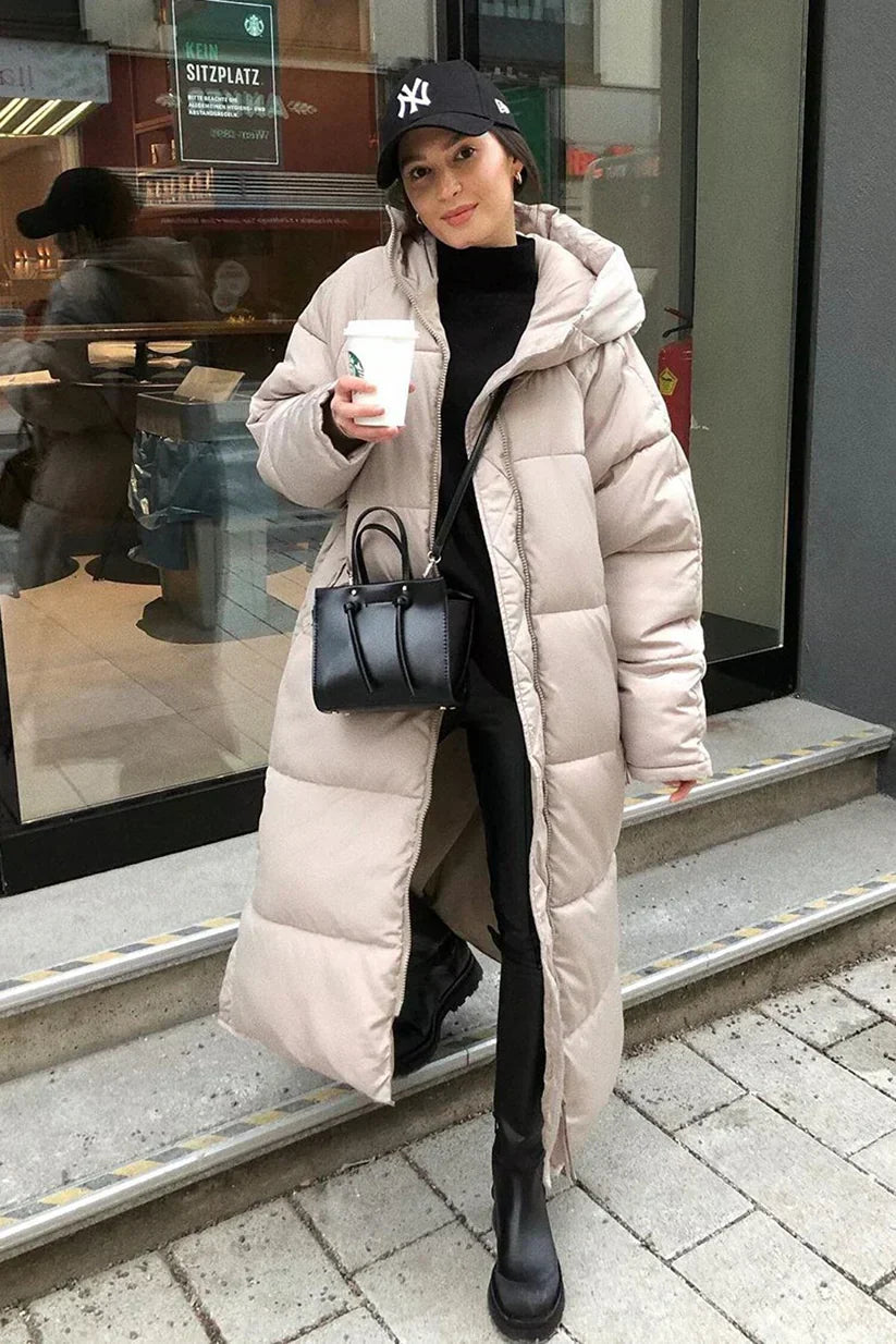 Women's Long Puffer Coat – Padded, Insulated, Maxi Length
