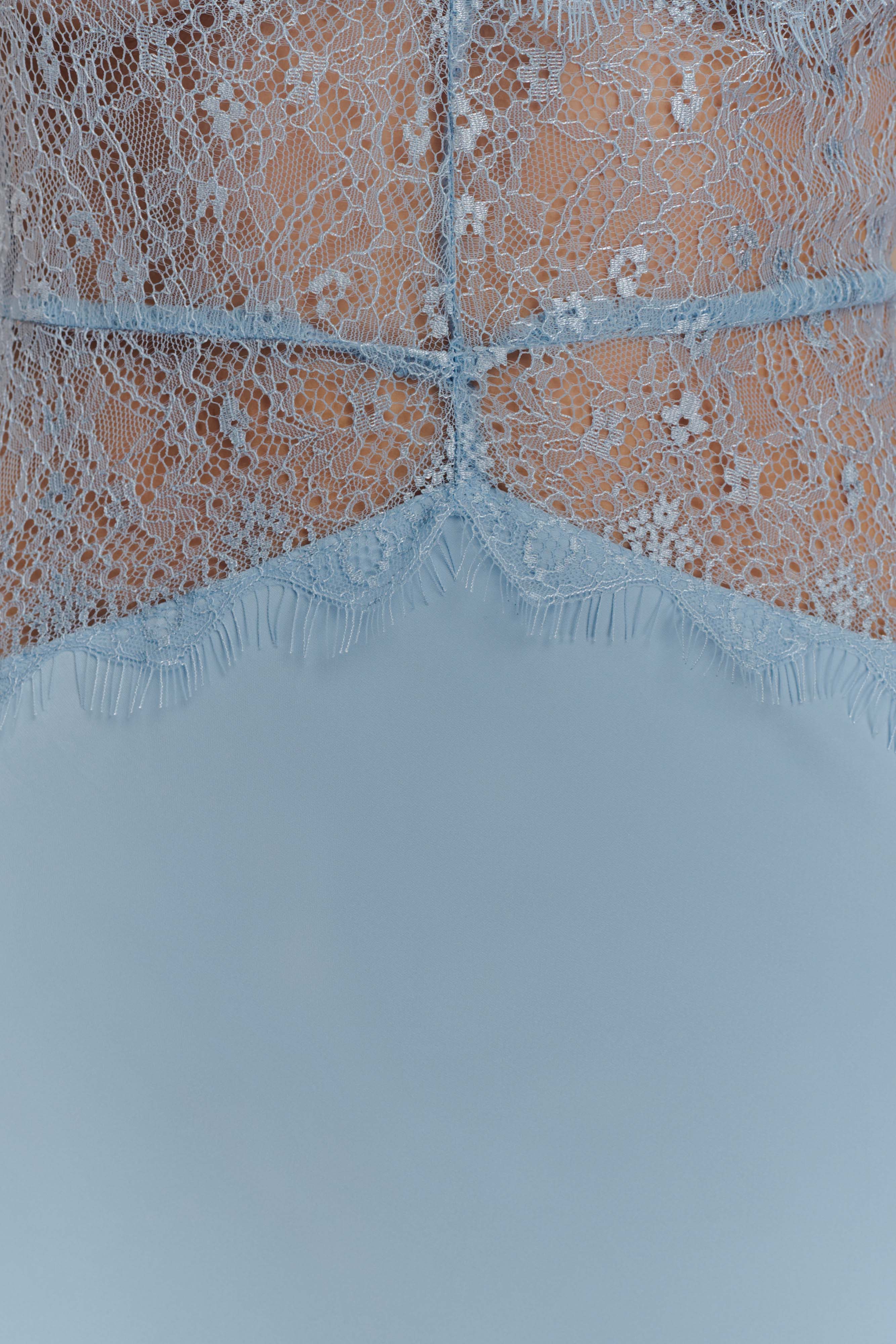 Lace Maxi Dress Women – Halter V-Neck Satin, Cornflower Blue