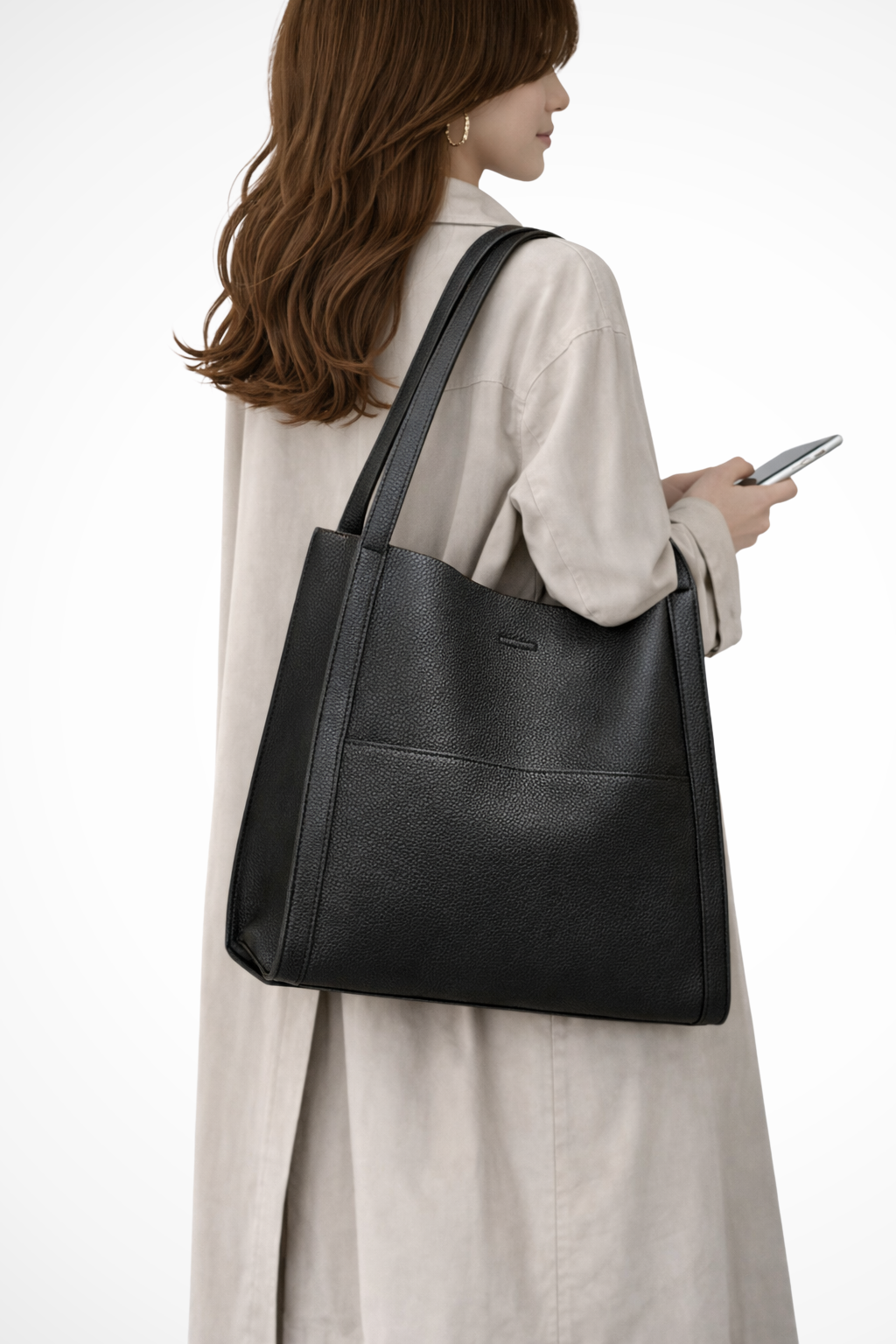 Elegant Tote Taske | Struktureret Design med Frontlomme | Bekvem Taske til Hverdag og Arbejde 11