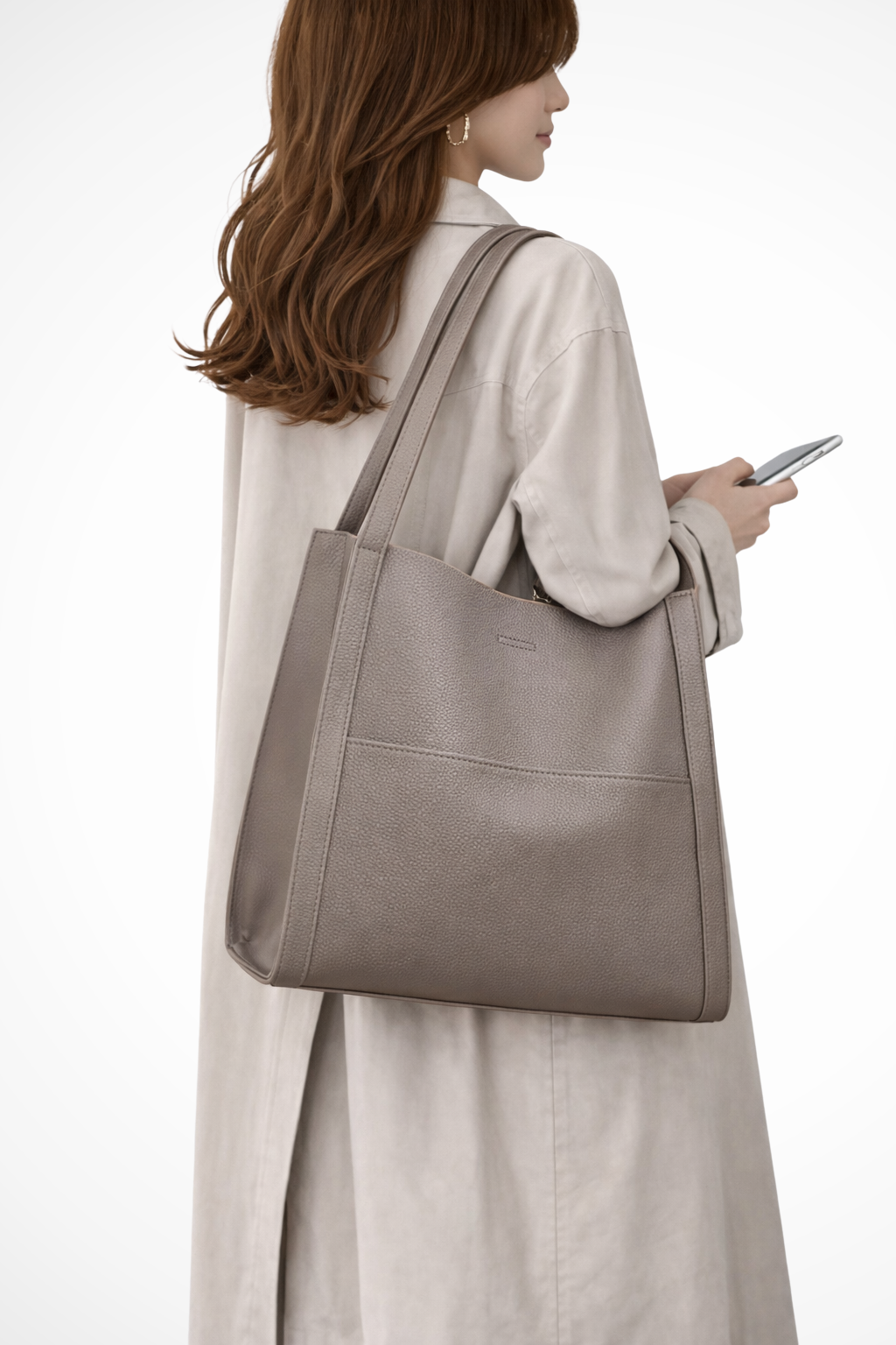 Elegant Tote Taske | Struktureret Design med Frontlomme | Bekvem Taske til Hverdag og Arbejde 8