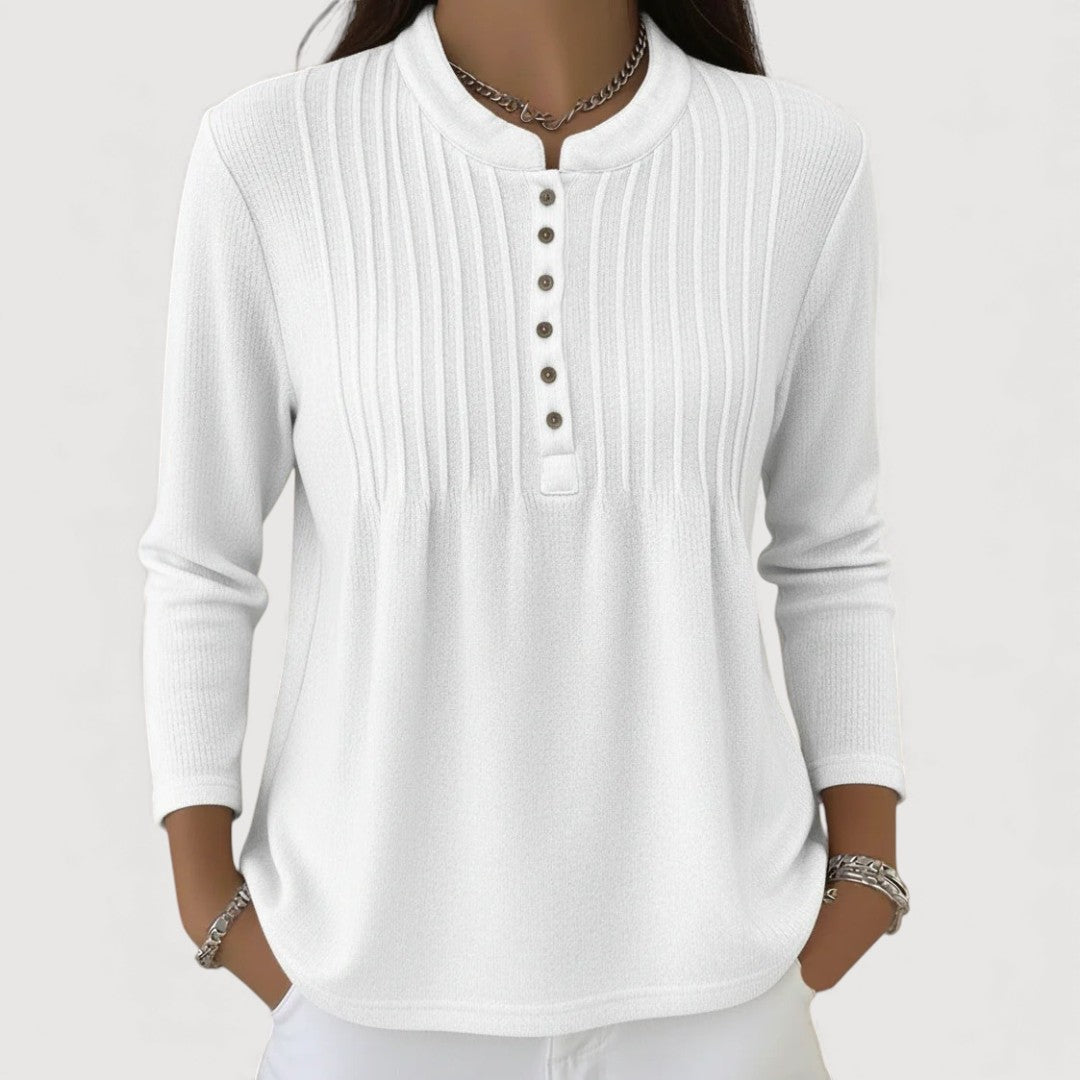 Button Knit Top Women – Textured with Rounded Neckline