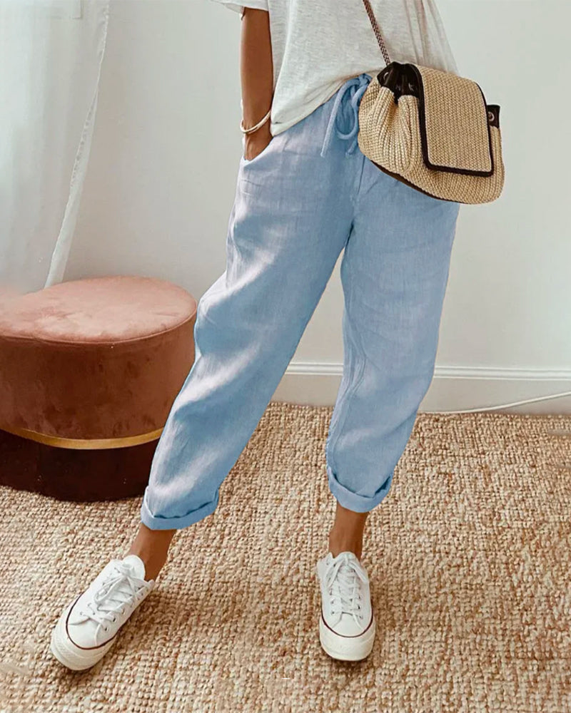 Linen Trousers Women – Elastic Waist Relaxed Pants