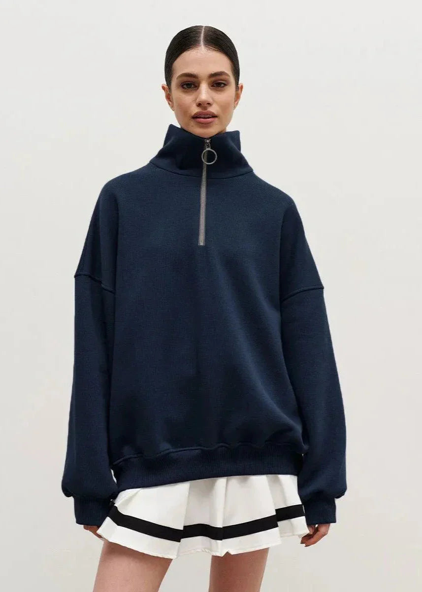Erica Oversized Sweater Dame – Half-Zip med Ringdetalje