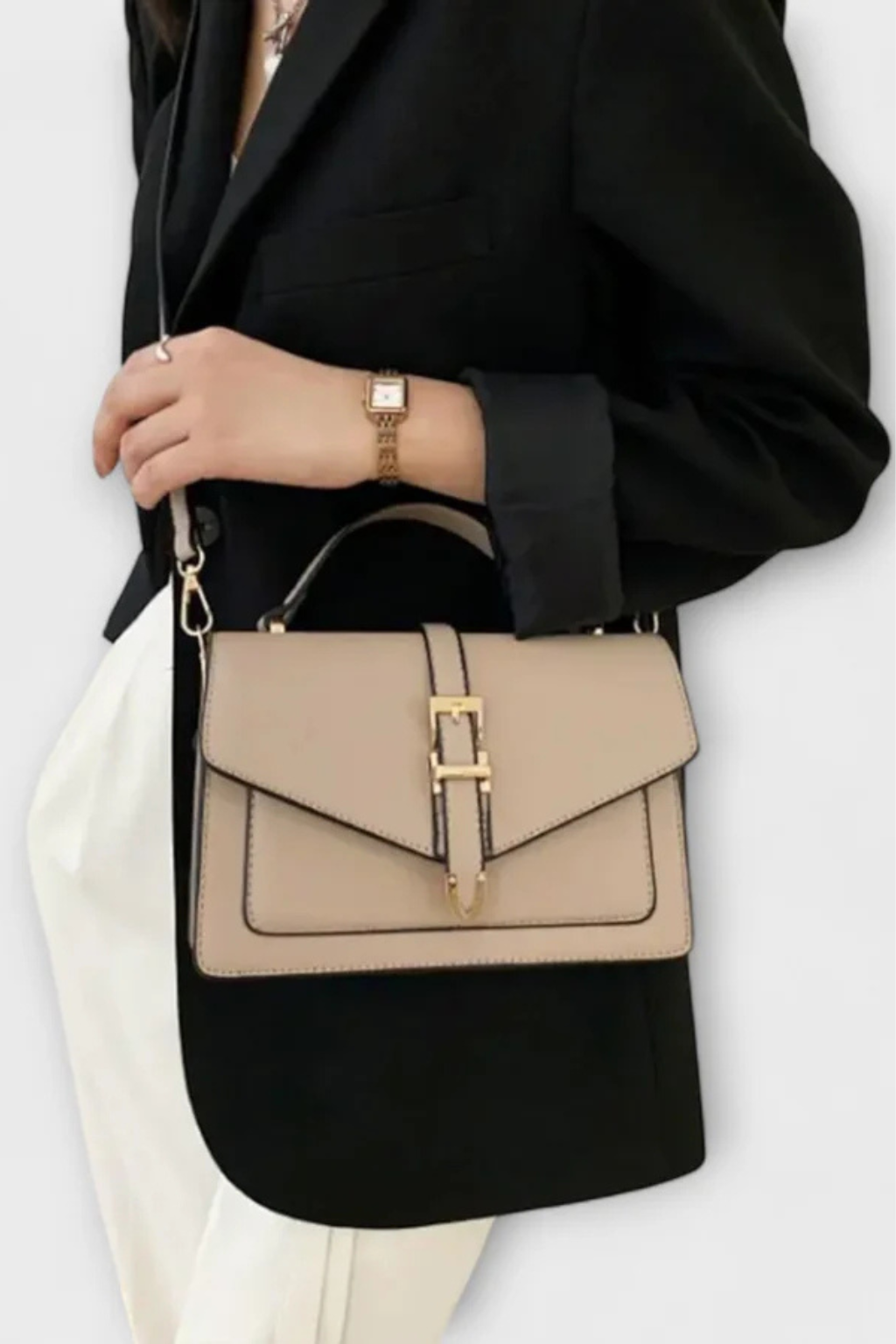 Elegant Crossbody Taske Dame med Struktureret Design & Guldfarvet Spænde for Stilfuld Hverdag 3