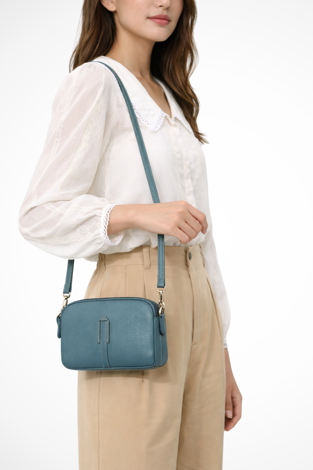 Kompakt Crossbody Taske Dame med Dobbelt Lynlås og Justerbar Rem | Ideel til Hverdagsbrug 5