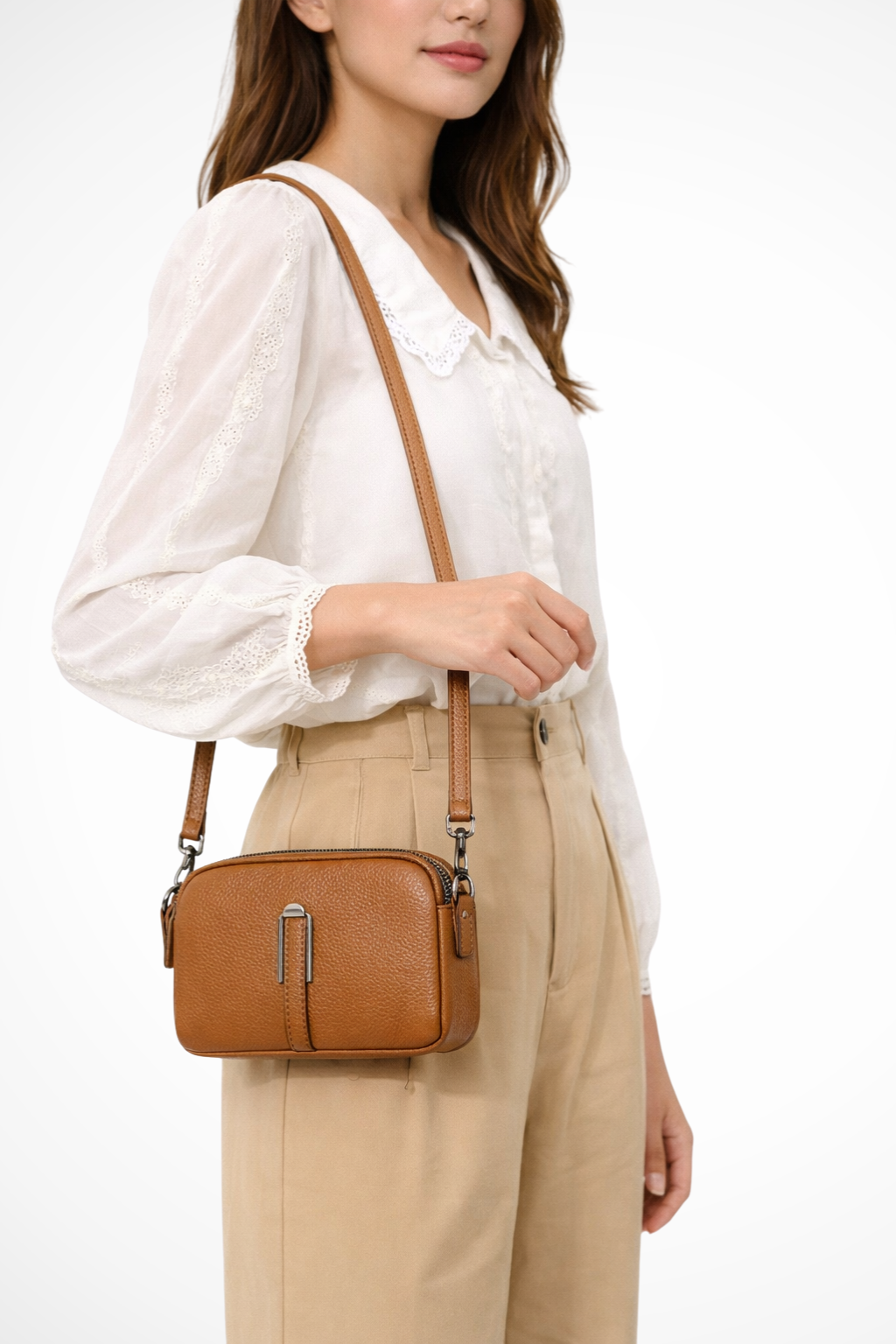 Kompakt Crossbody Taske Dame med Dobbelt Lynlås og Justerbar Rem | Ideel til Hverdagsbrug 1