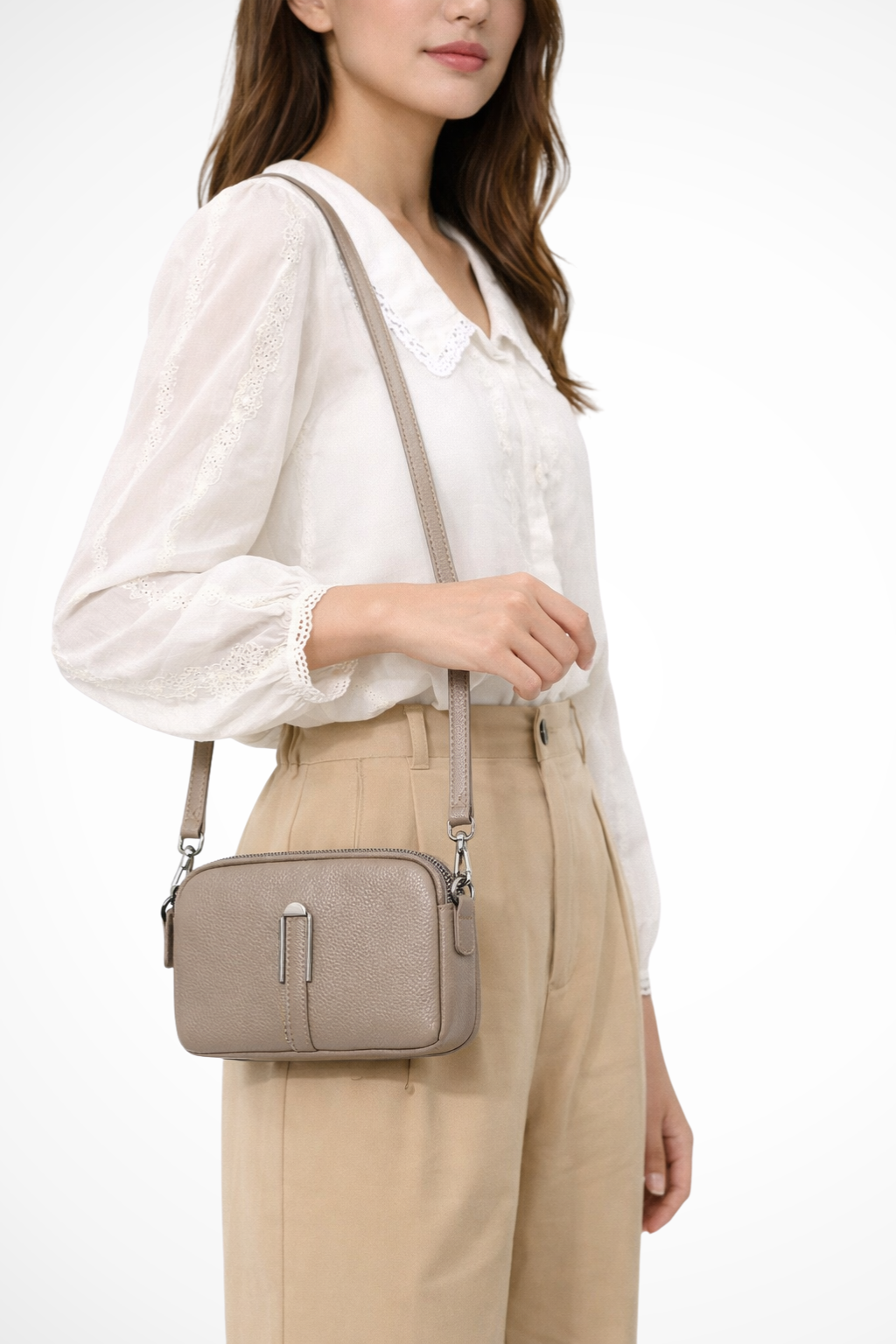 Kompakt Crossbody Taske Dame med Dobbelt Lynlås og Justerbar Rem | Ideel til Hverdagsbrug 7