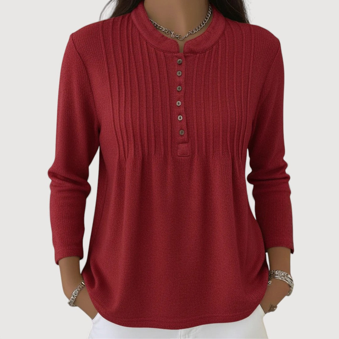 Button Knit Top Women – Textured with Rounded Neckline