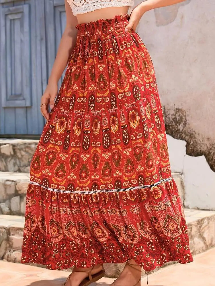 Boheme | Maxi Nederdel med Etnisk Print & Elastisk Talje | Komfortabel Løs Pasform til Sommer 4