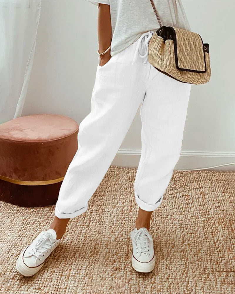 Linen Trousers Women – Elastic Waist Relaxed Pants