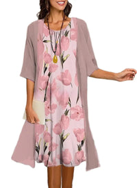 Blomsterkjole Dame Rosa – Let Flydende Midikjole med Knapper til Sommer