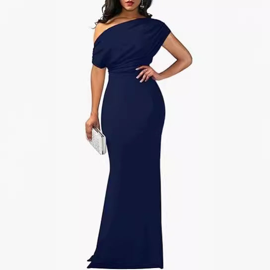 One-Shoulder Maxi Dress Women – Sleeveless Party