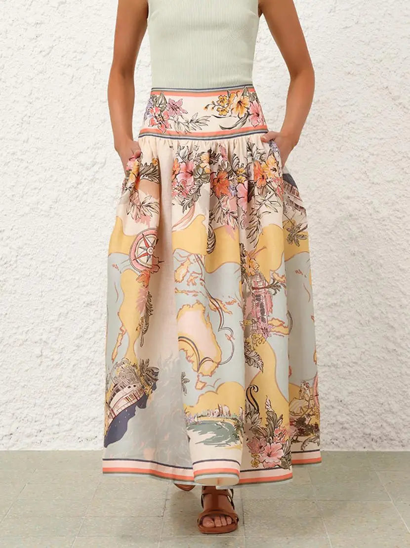 Maxi Nederdel med Høj Talje & Vintageprint | Let og Åndbar til Sommerbrug 1
