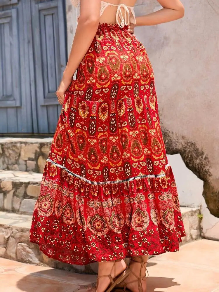 Boheme | Maxi Nederdel med Etnisk Print & Elastisk Talje | Komfortabel Løs Pasform til Sommer 5