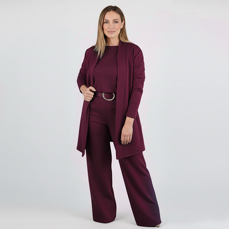 Ingrid Striksæt Dame 3-Delt – Lang Cardigan, Top og Bukser