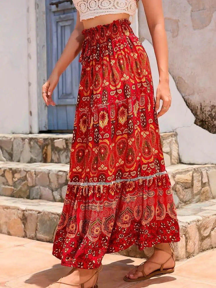 Boheme | Maxi Nederdel med Etnisk Print & Elastisk Talje | Komfortabel Løs Pasform til Sommer 3
