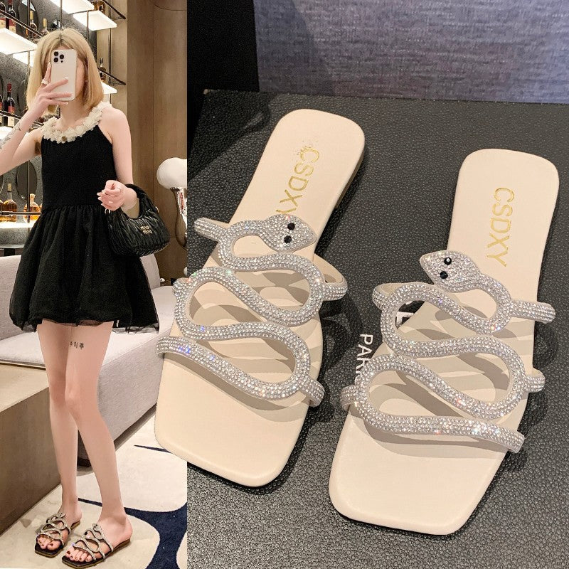 Slides Women Snake Print – Diamante Summer Slides