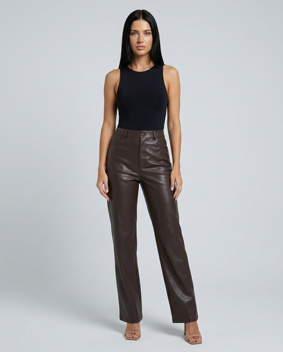 Faux Leather Trousers Women – High Waist Straight Leg Trousers