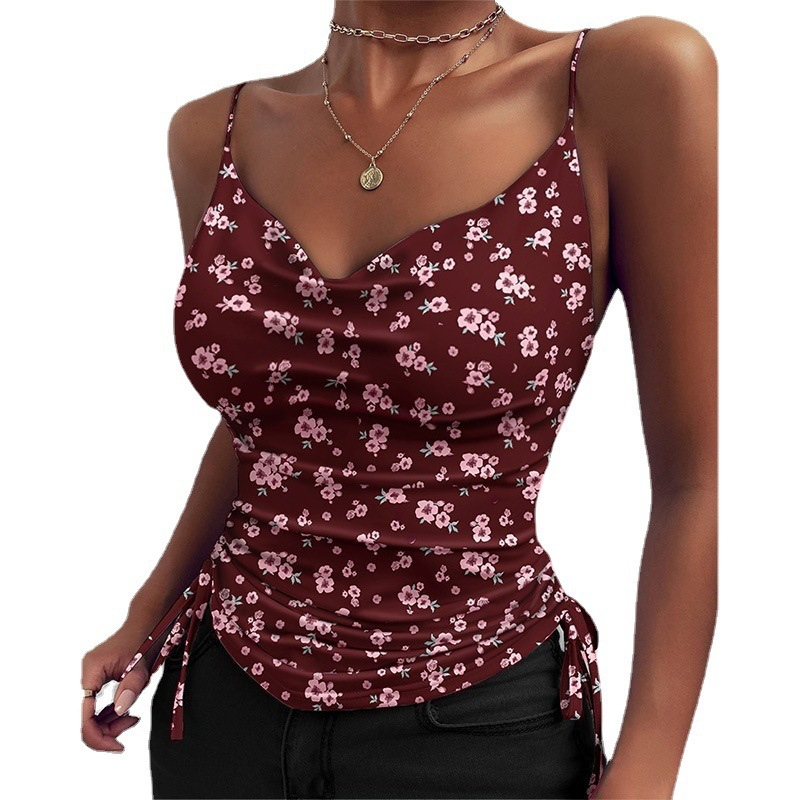 Camisole Top Dame V-Hals – Ruched Ærmeløs Top til Sommer