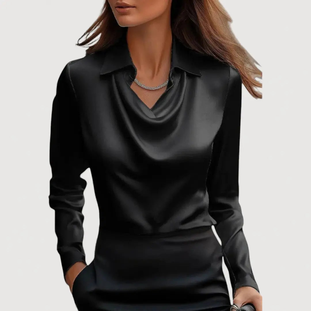 Sofie Satin Bluse | Elegant Bluse med Draperet Hals og Løs Pasform | Komfortabel Top til Arbejde og Fest 3