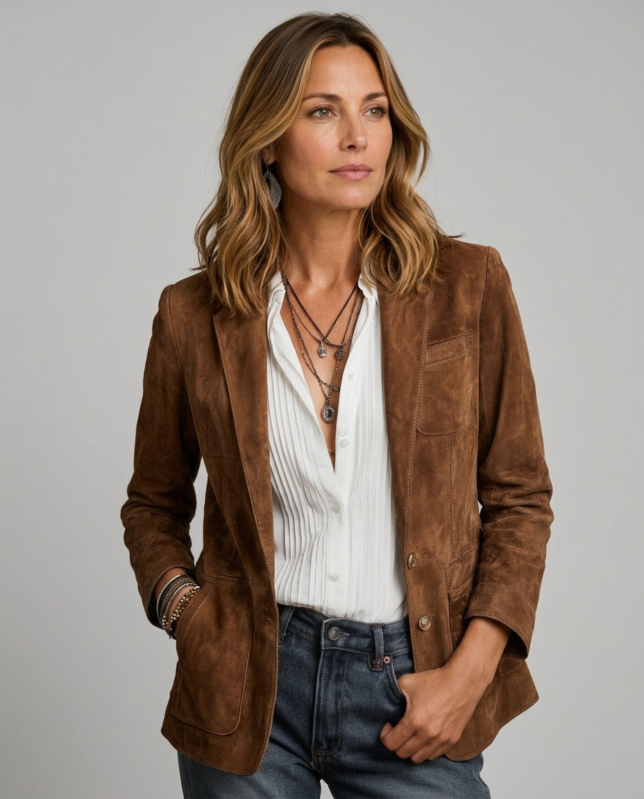 Vintage Blazer Women – Contrast Stitching Tailored Jacket