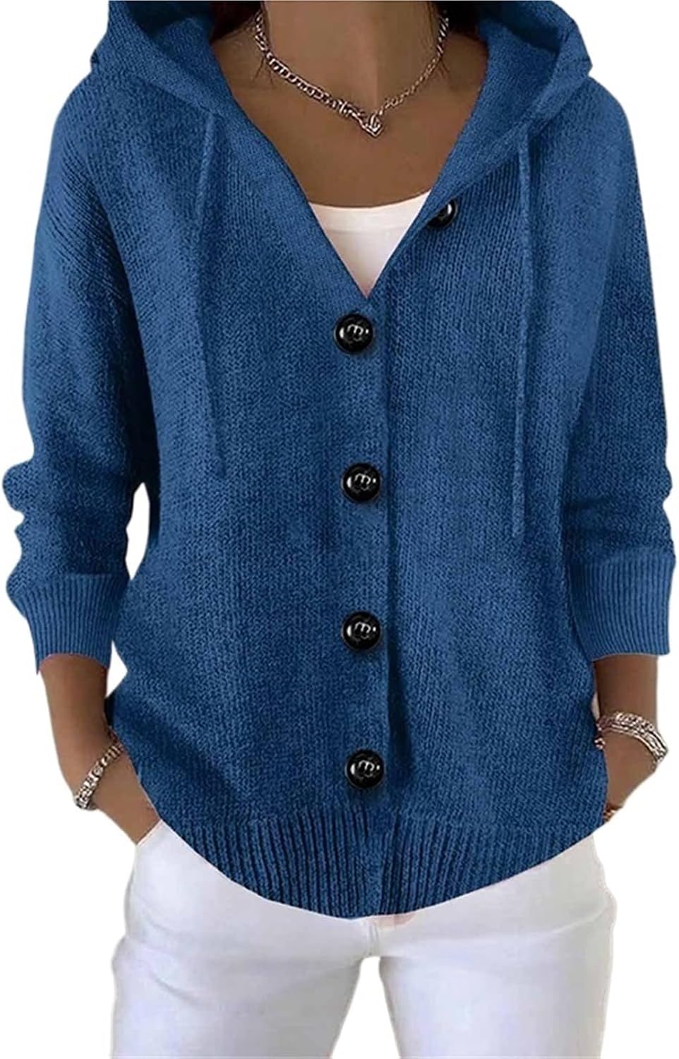 Women's Oversized Hooded Cardigan, Chunky Cable Knit Button Sweater Jacket, Cream Winter