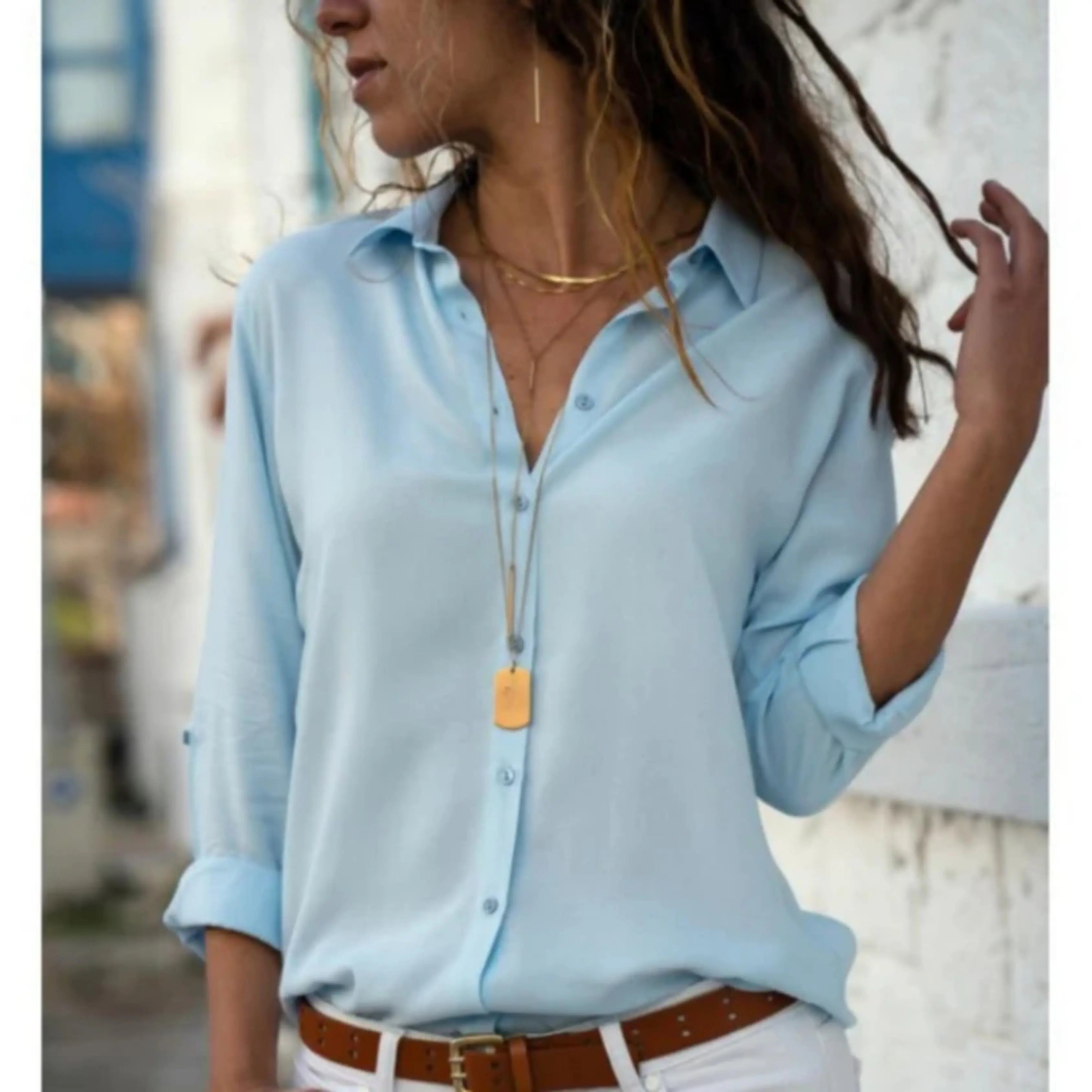 Lise Bluse Dame Chiffon – Reverskrave Knaplukning Relaxed Kontor Panorla