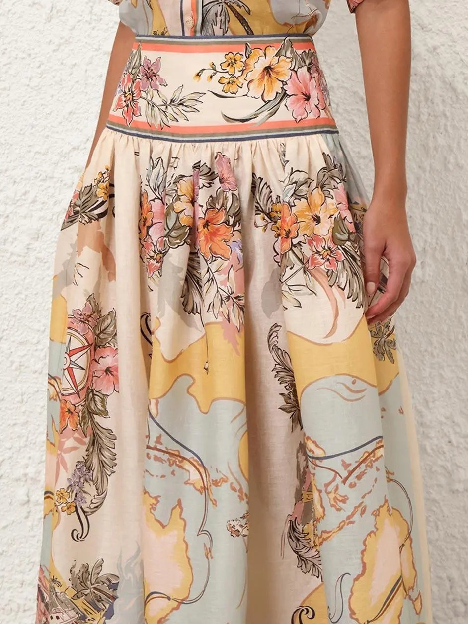 Maxi Nederdel med Høj Talje & Vintageprint | Let og Åndbar til Sommerbrug 3