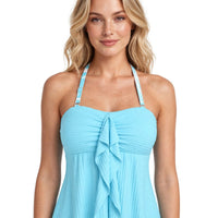Tankini Top Dame – Plisseret Halter Badetop med Flæse