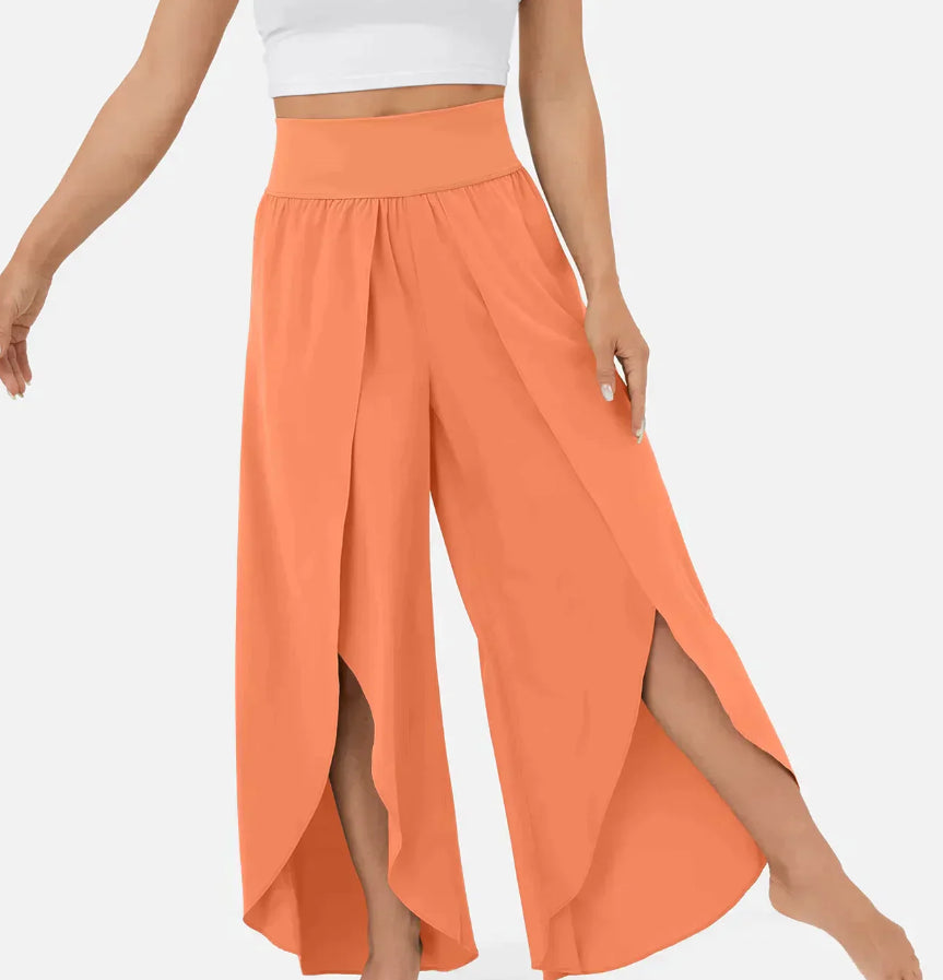 Wide Leg Pants Women High Waist – Split Hem Flowing Pants for Summer