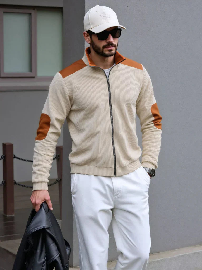 Viktor | Strikcardigan til Mænd med Lynlås og Skulder- & Albuepatches