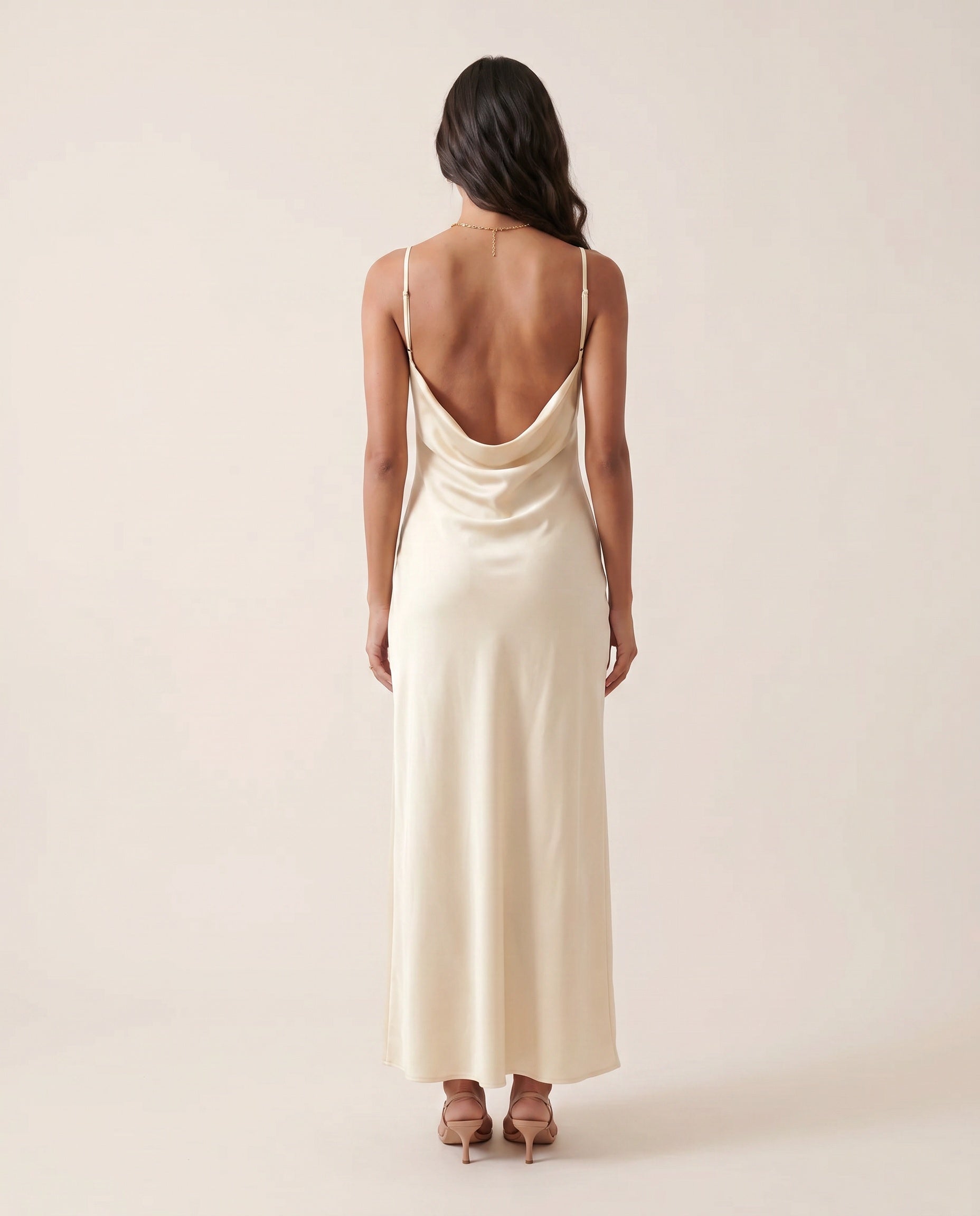 Satin Slip Maxikjole Dame – V-hals Festkjole