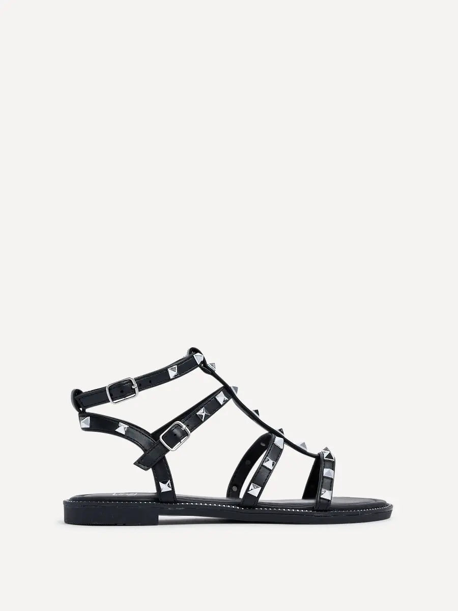 Nika Gladiator Sandaler Dame | Sorte Sandaler med Nitter & Ankelrem | Komfortable og Stilrene til Sommerbrug 2