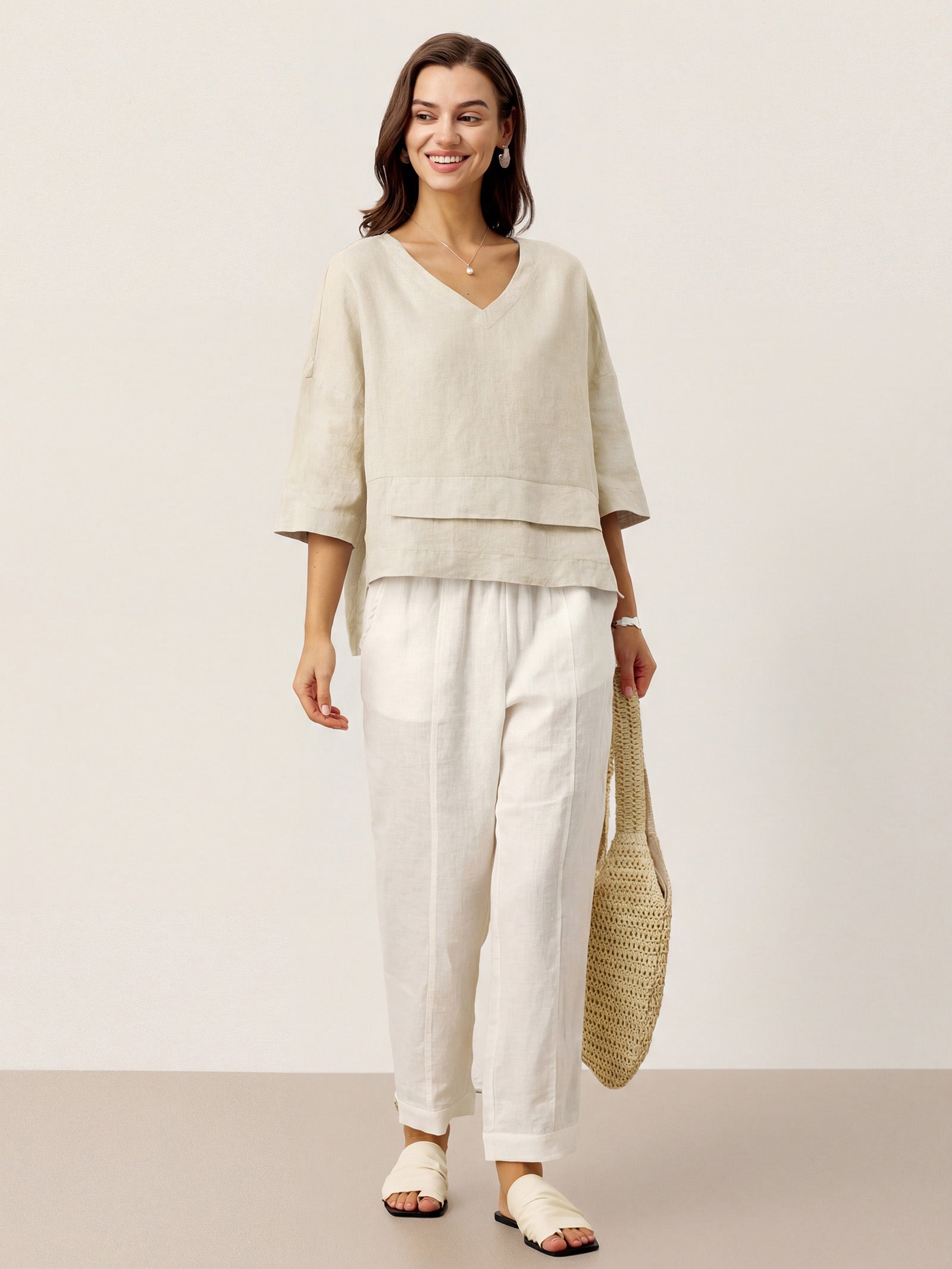 Viola Hørtop Dame – Drop Shoulder med Asymmetrisk Lag-kant