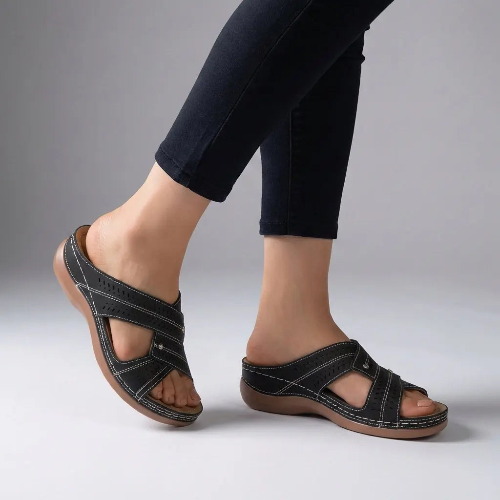Ortopædiske Sandaler Dame | Kilehæls Design med T-rem & Rhinsten | Elegant Komfort til Sommerbrug 2